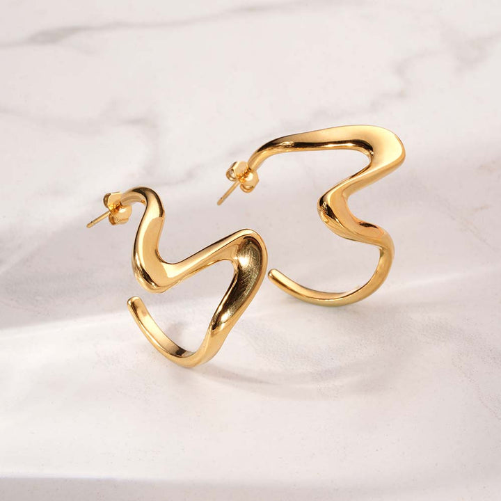 Sculptural Gold Curve Drop Earrings-3