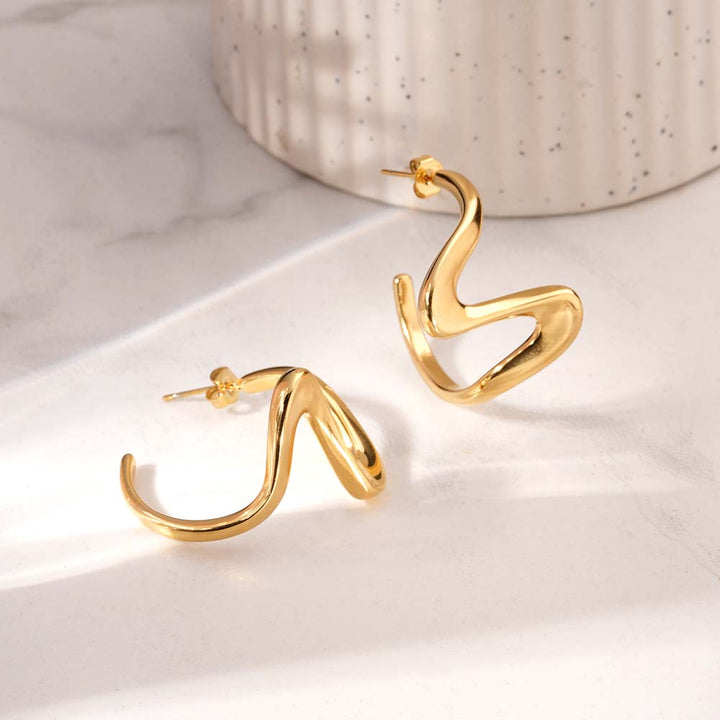 Sculptural Gold Curve Drop Earrings-5