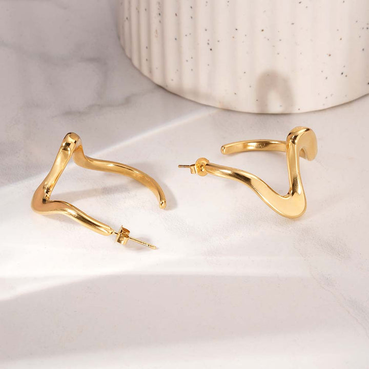 Sculptural Gold Curve Drop Earrings-2