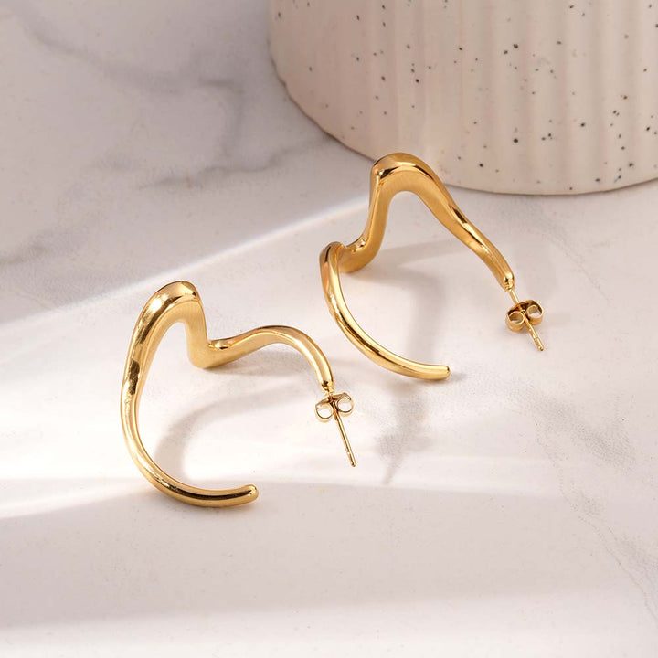 Sculptural Gold Curve Drop Earrings-4