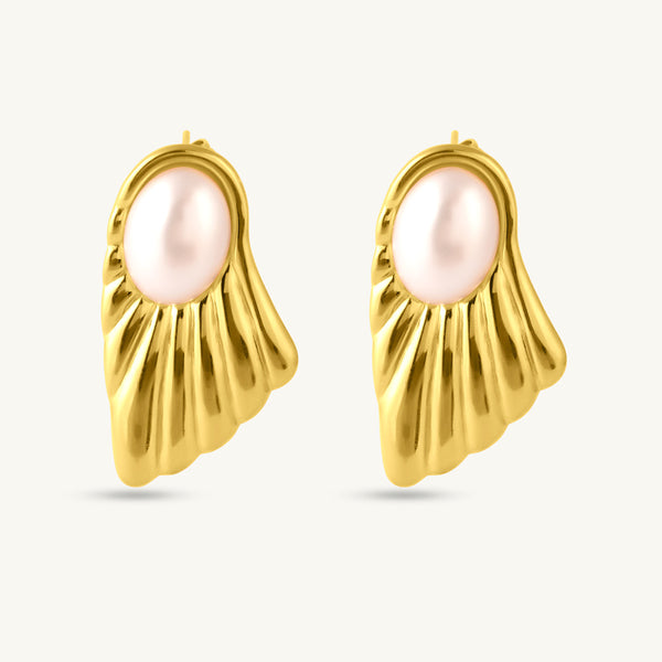 Feather Peal Drop Earrings-1