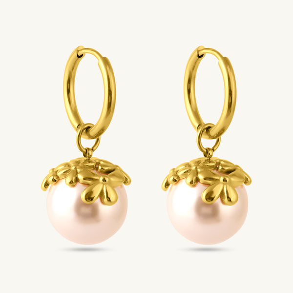 Floral Top Pearl Drop Earrings-1