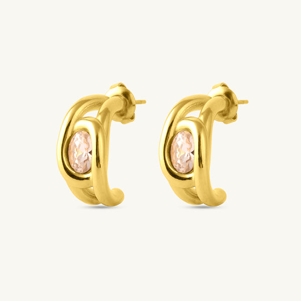 Leaf Stone Half Hoop Earrings-1