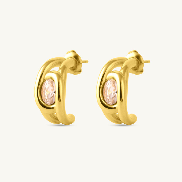 Leaf Stone Half Hoop Earrings-1