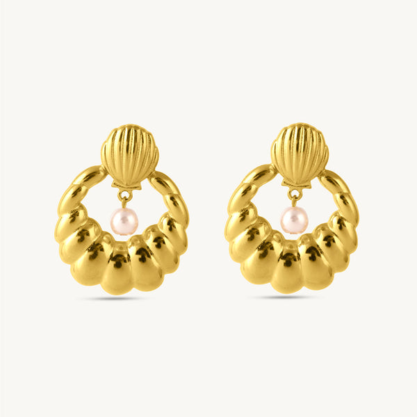 Sculpted Oyster Pearl Drop Earrings-1