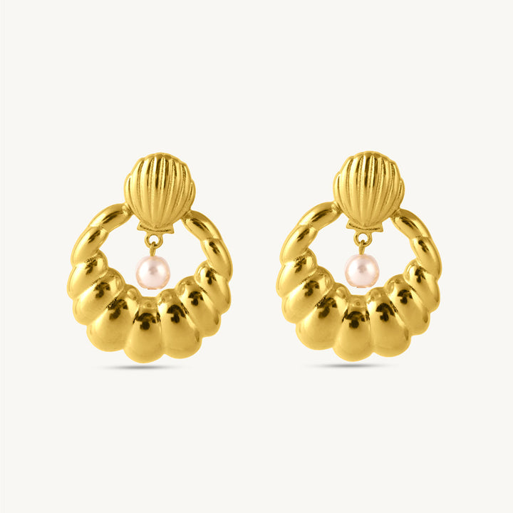 Sculpted Oyster Pearl Drop Earrings-1