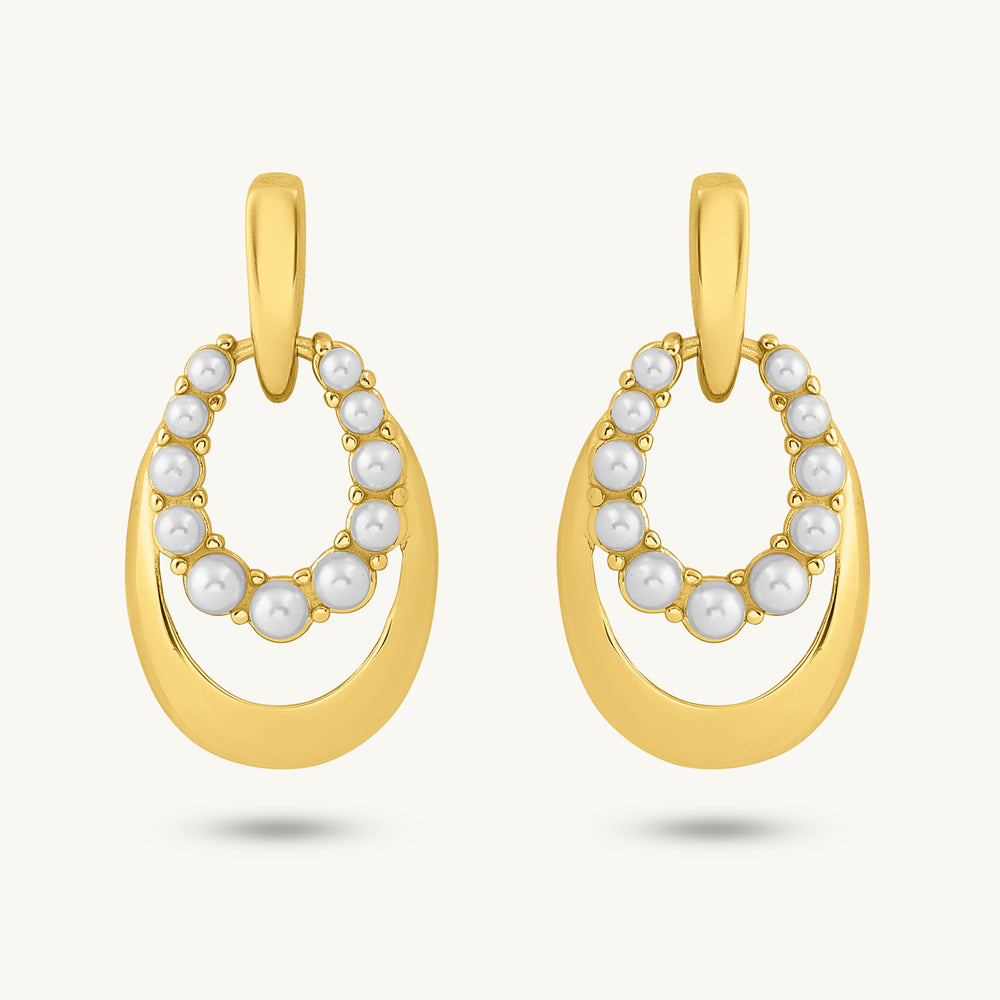 Twin Oval Pearl Drop Earrings