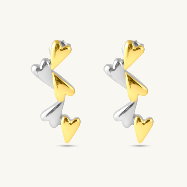 Tiny Attached Hearts Drop Earrings
