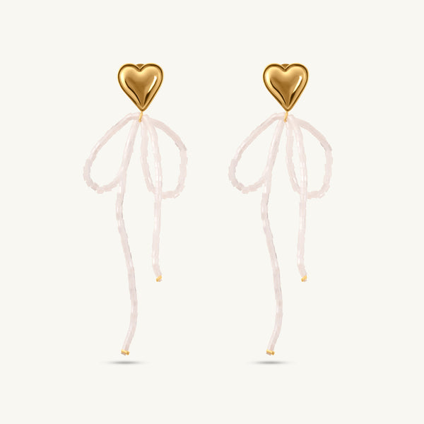 Heart Bow Bead Drop Earrings - Image 1