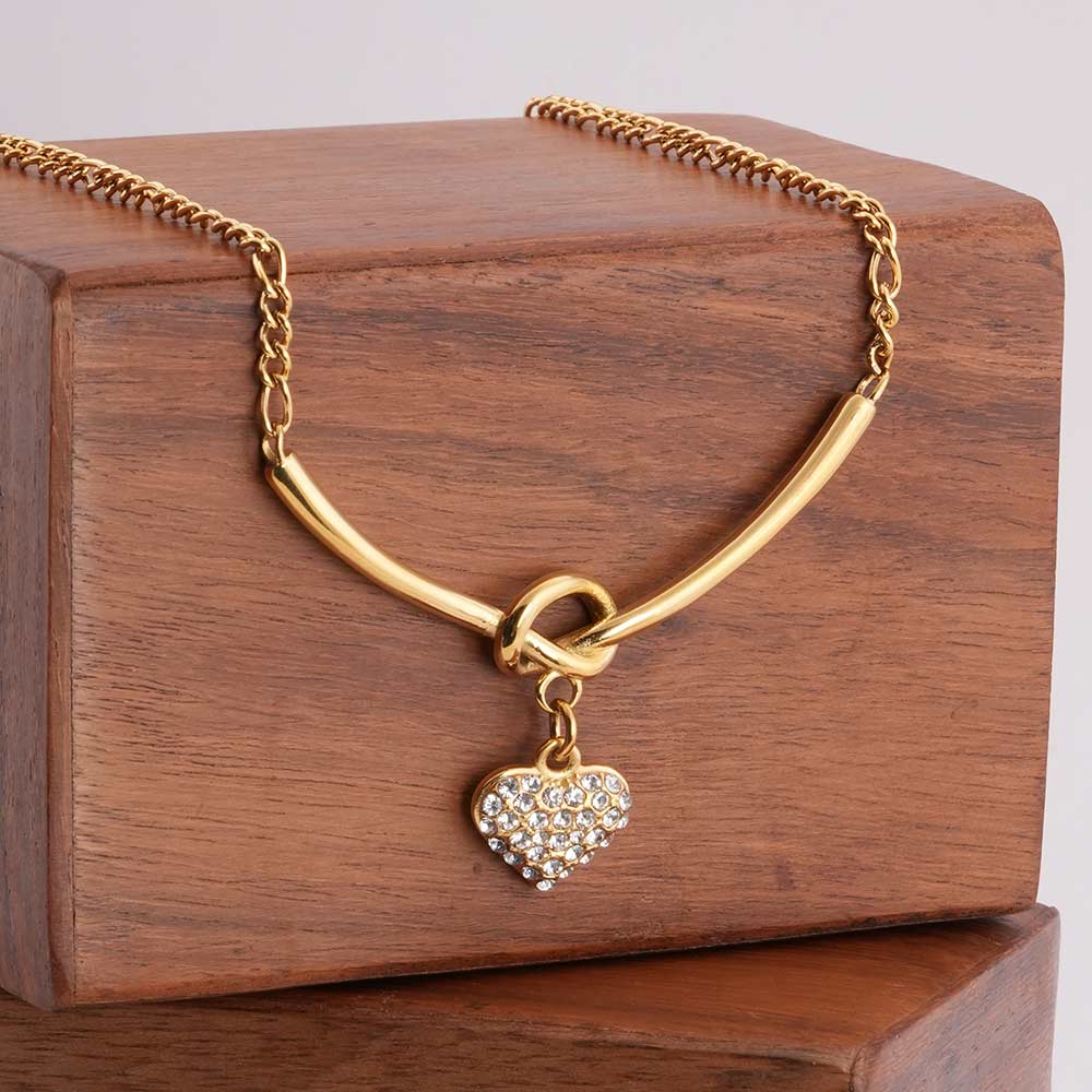 Crystal Heart Charm Gold Necklace - view 4