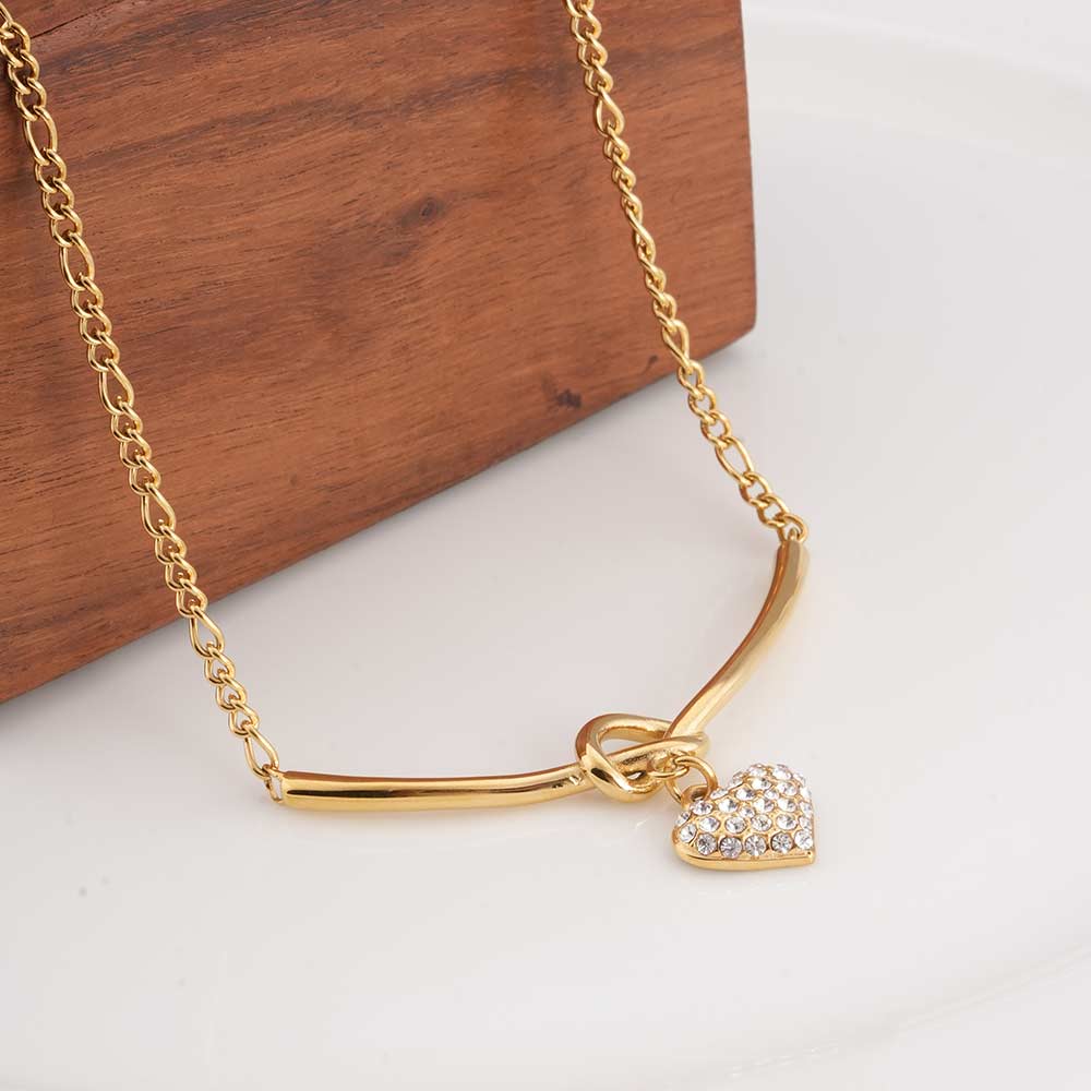 Crystal Heart Charm Gold Necklace - view 5