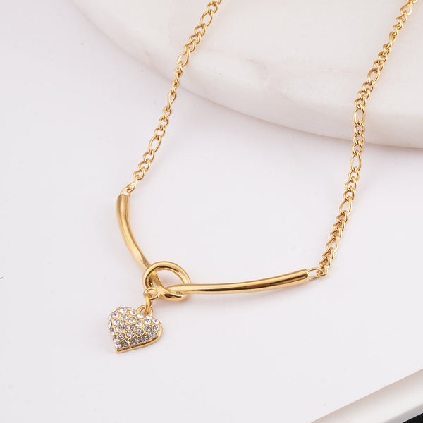 Crystal Heart Charm Gold Necklace