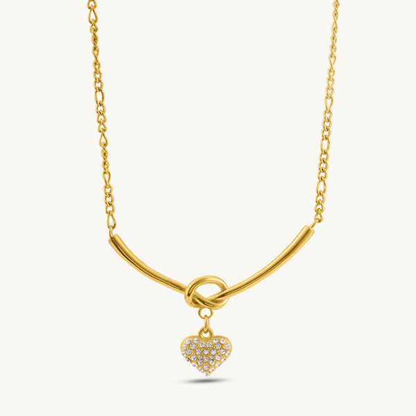 Crystal Heart Charm Gold Necklace