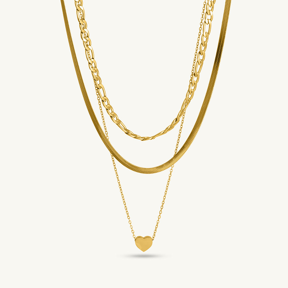 Golden Cascade Heart Pendant Layered Necklace