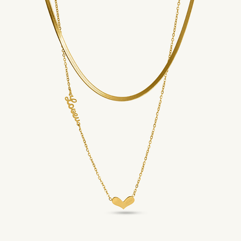Layered Heart and Love Necklace