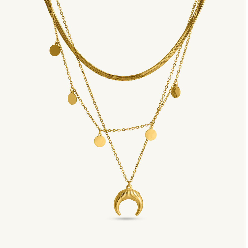 Moon & Disc Stack Necklace