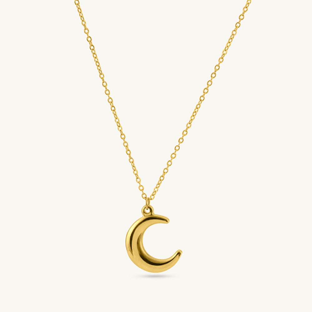 Golden Crescent Moon Drape Pendant Necklace