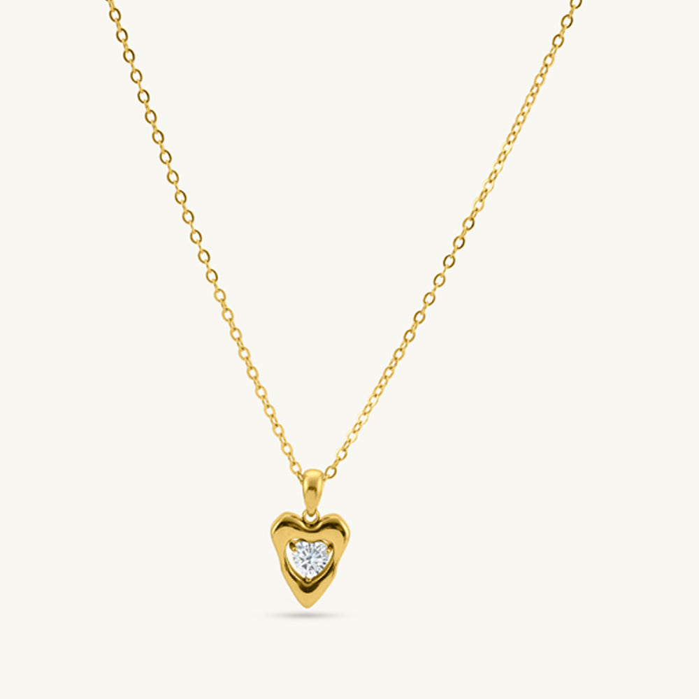 Crowned Solitaire Heart Pendant Necklace