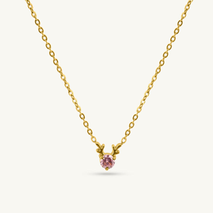 Crescent Star Pink Gem Pendant Necklace