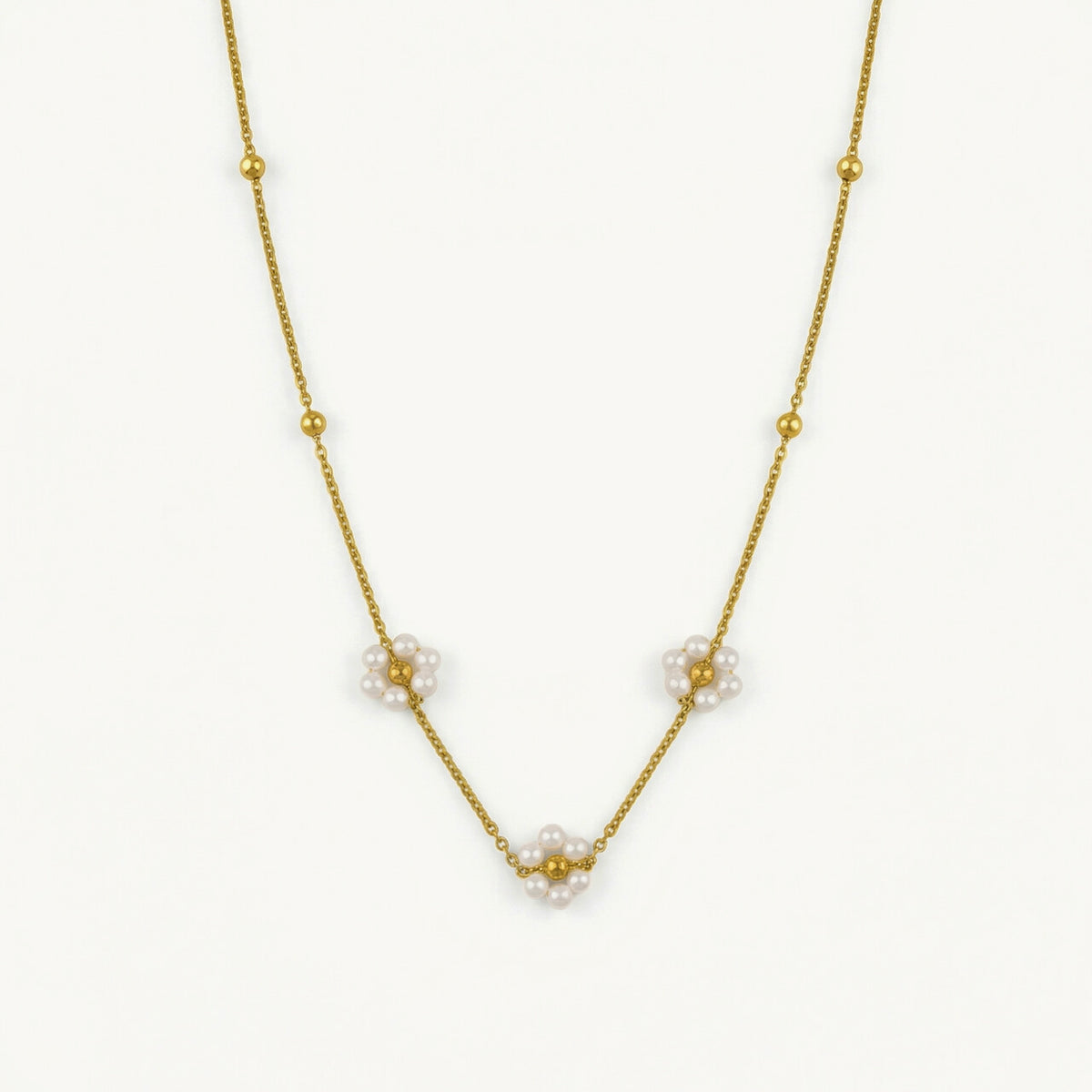 Delicate Floral Pearl Link Necklace