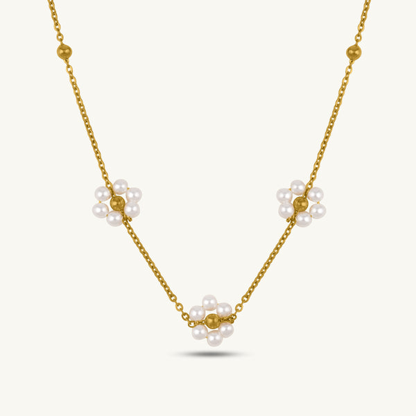 Delicate Floral Pearl Link Necklace