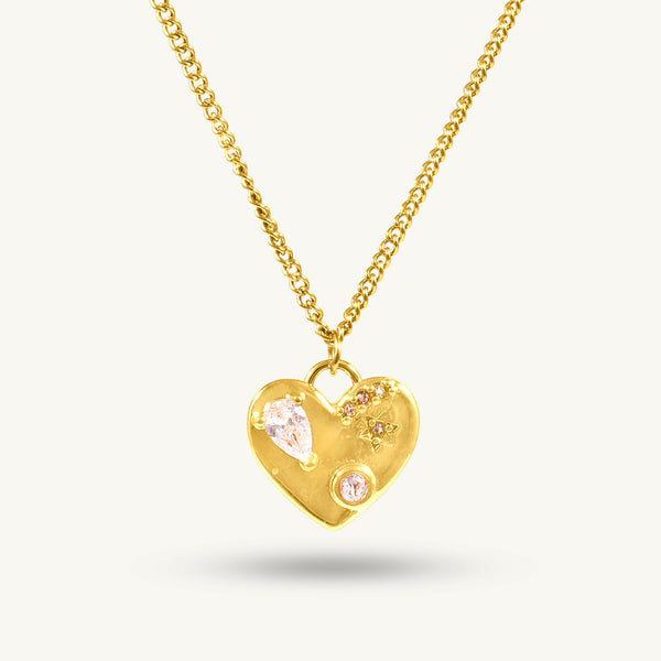 Engraved Heart Lock Necklace with Chain Link