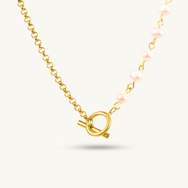 Golden Harmony Pearl & Chain toggle Necklace