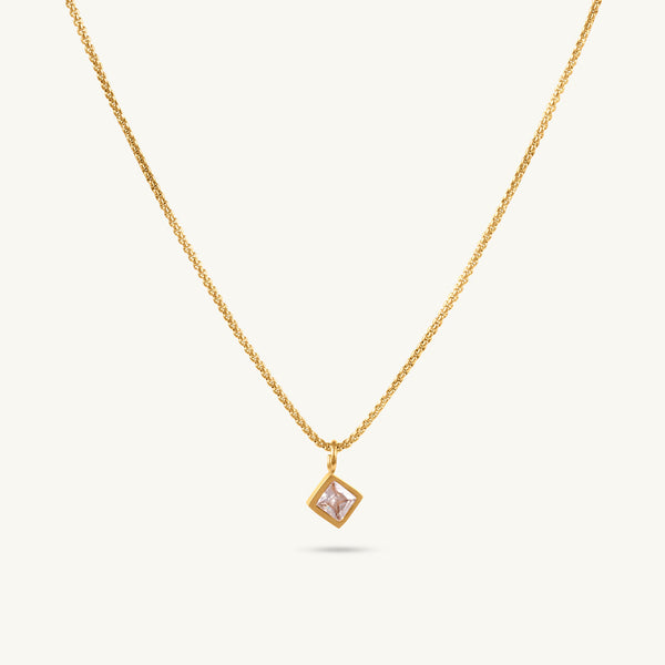 Square Charm Pearl Accent Necklace