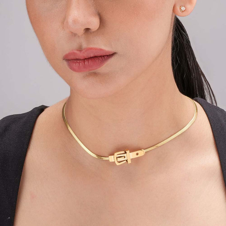 Golden Cube Lock Pendant Necklace