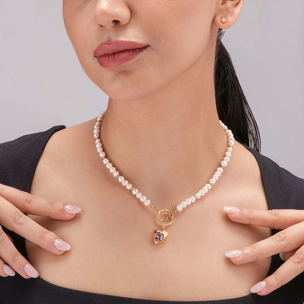 Amethyst Heart Pearl Necklace