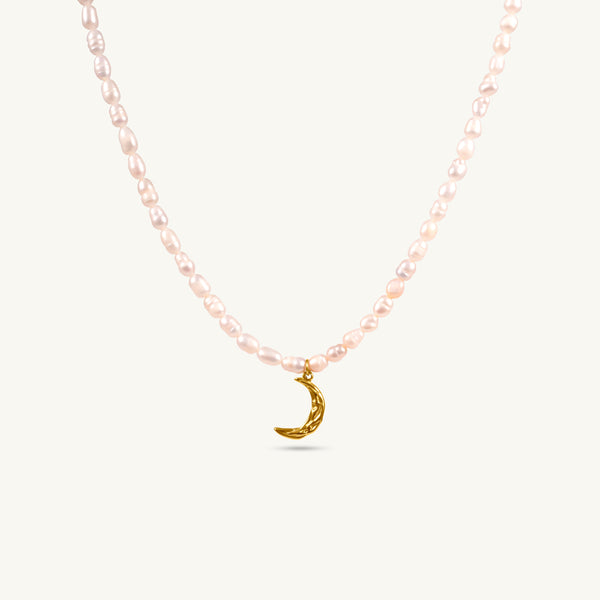 Pearl Beaded Necklace with Curved Horn Pendant