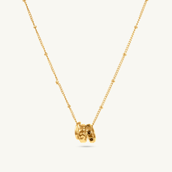 Textured Gold Chain with Twisted Ring Pendant