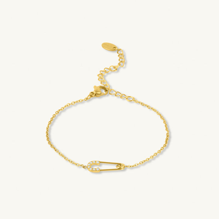 Crystal Safety Pin Chain Bracelet-1