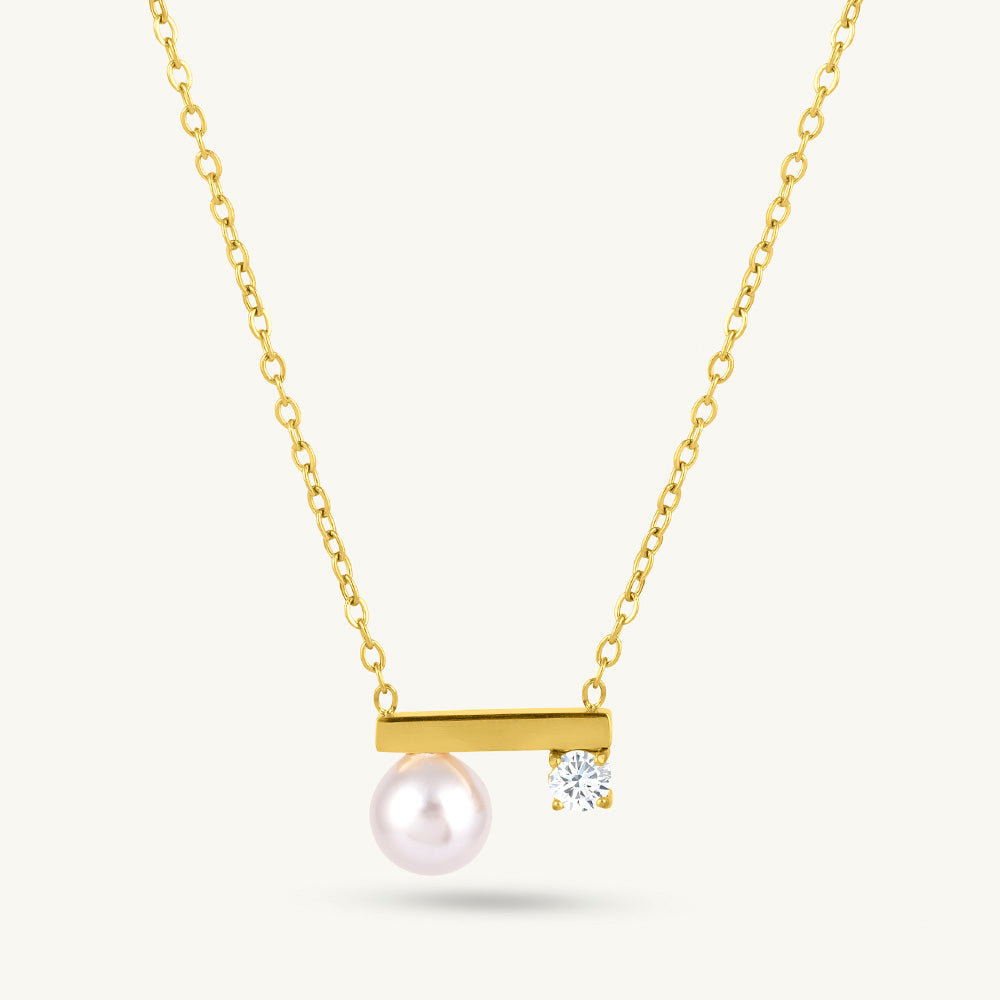 Double Pearl Bar Pendant Necklace - view 2