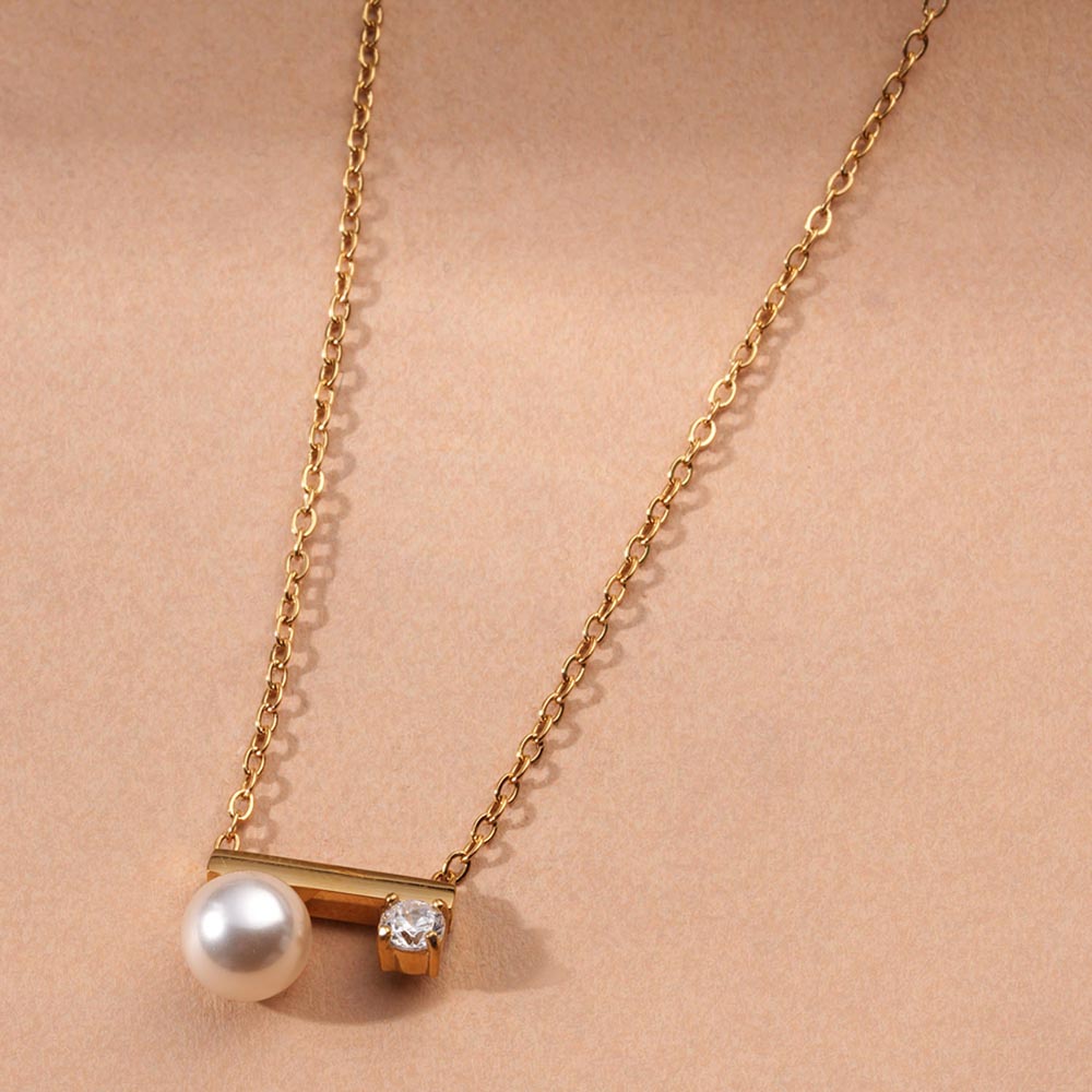 Double Pearl Bar Pendant Necklace - view 3