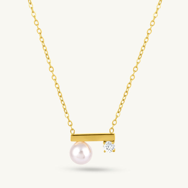 Double Pearl Bar Pendant Necklace - Image 1