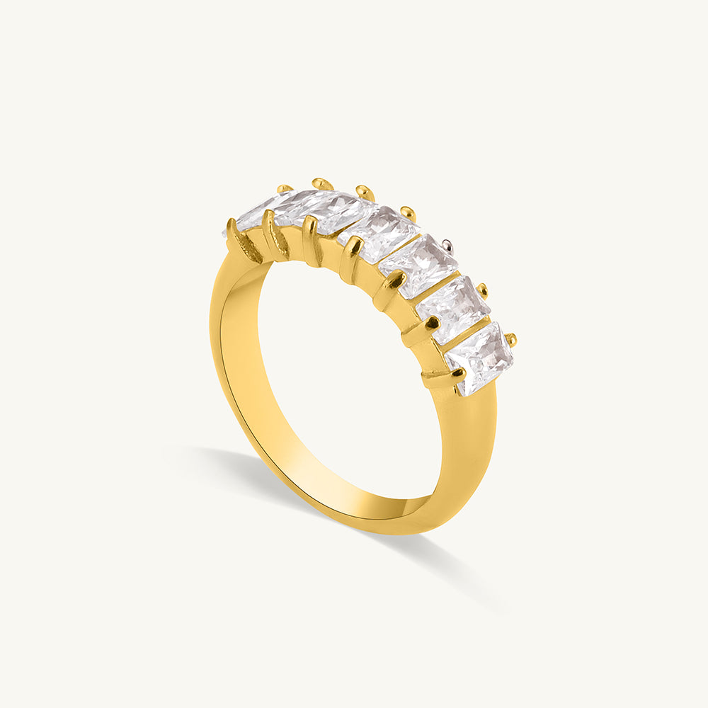 Gold Baguette Cut Zirconia Ring