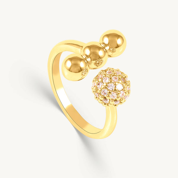 Tri Sphere Design with Crystals Ring