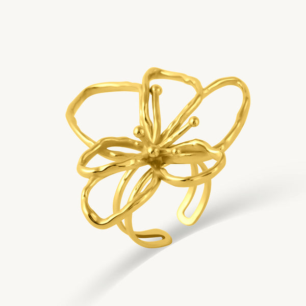 Abstract Floral Open Ring