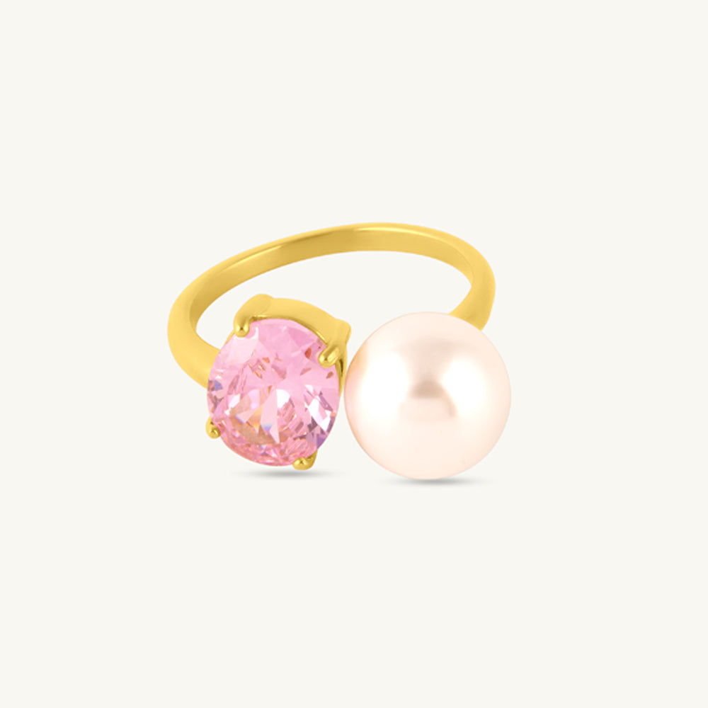 Elegant Pink Crystal & Pearl Ring - view 5
