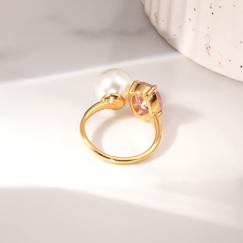 Elegant Pink Crystal & Pearl Ring - view 6
