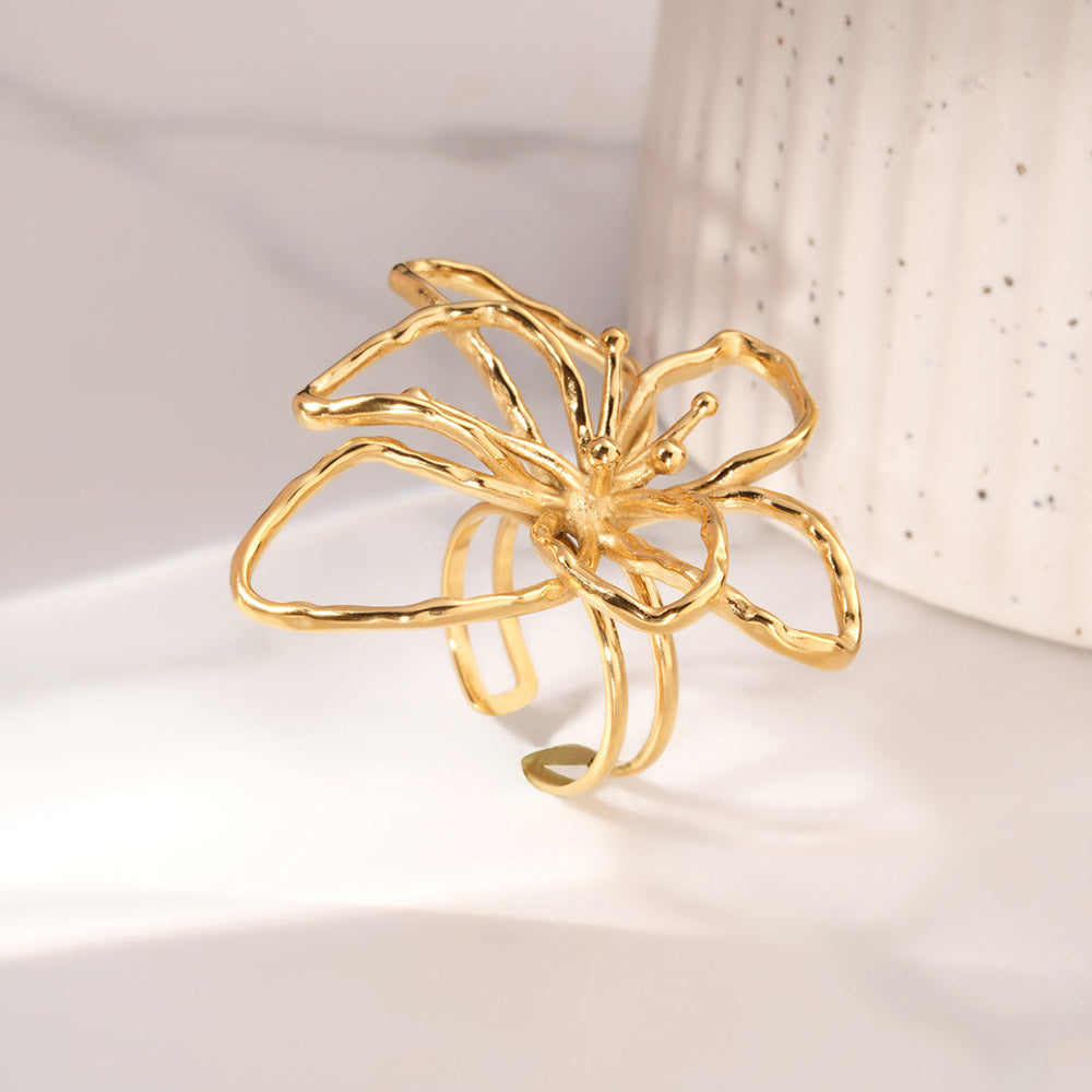 Abstract Floral Open Ring - view 3