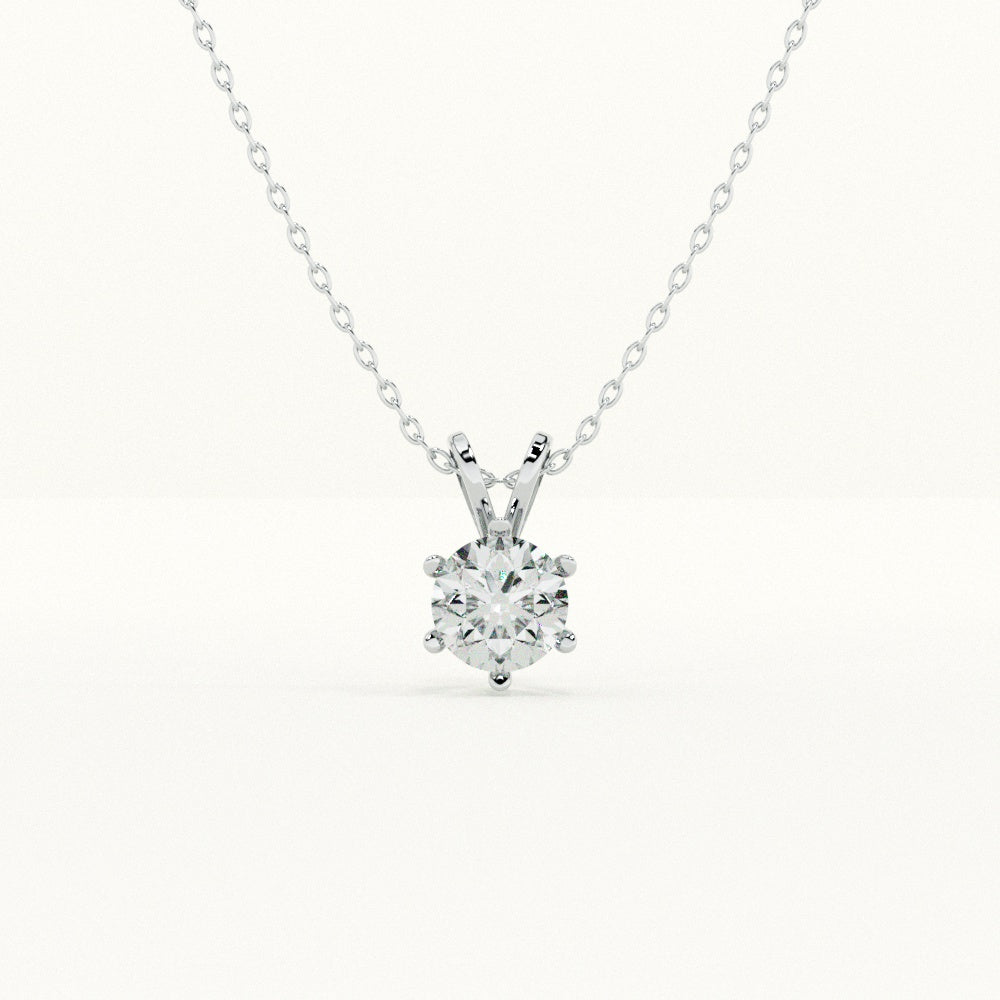 Six-Prong Classic Diamond 925 Sterling Silver Necklace - view 2