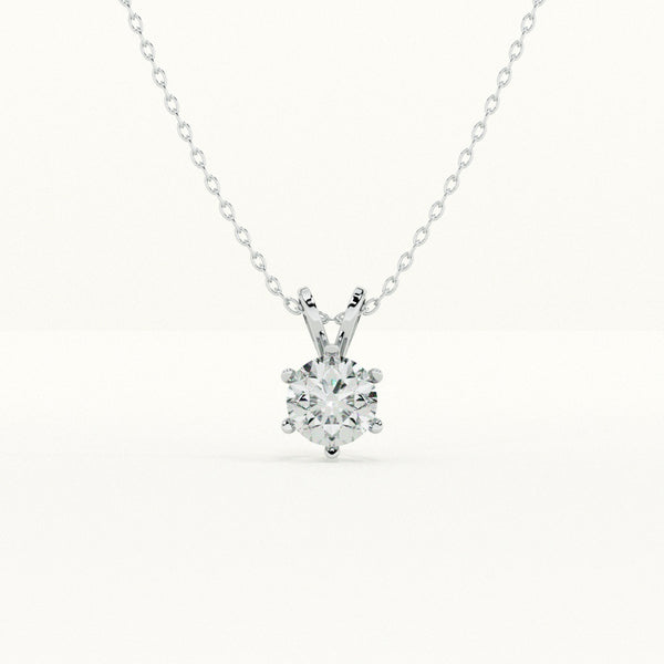 Six-Prong Classic Diamond 925 Sterling Silver Necklace - Image 1