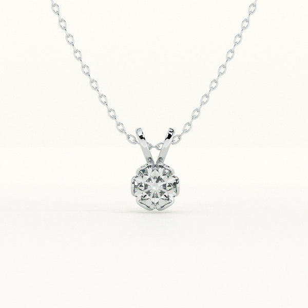 Floral Halo Diamond 925 Sterling Silver Necklace - Image 1