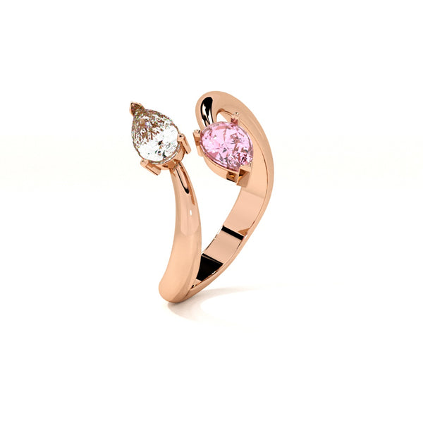 Toi et Moi Pear Rose Gold 925 Silver Ring - Image 1