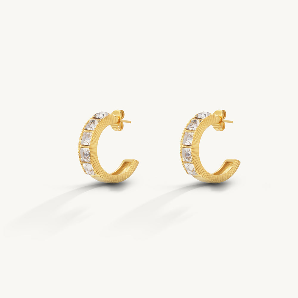 Refined Baguette Crystal Hoops