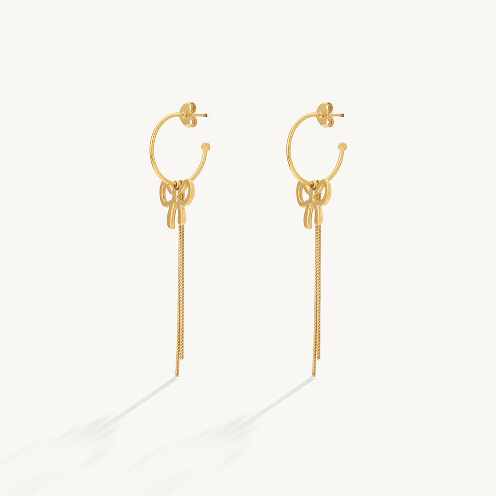 Long Drop Bow Hoop Earrings