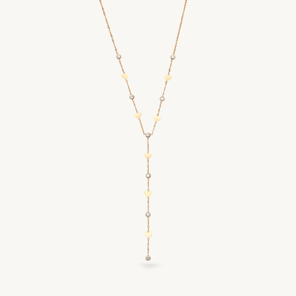 Heart Crystal Linked Lariat Necklace