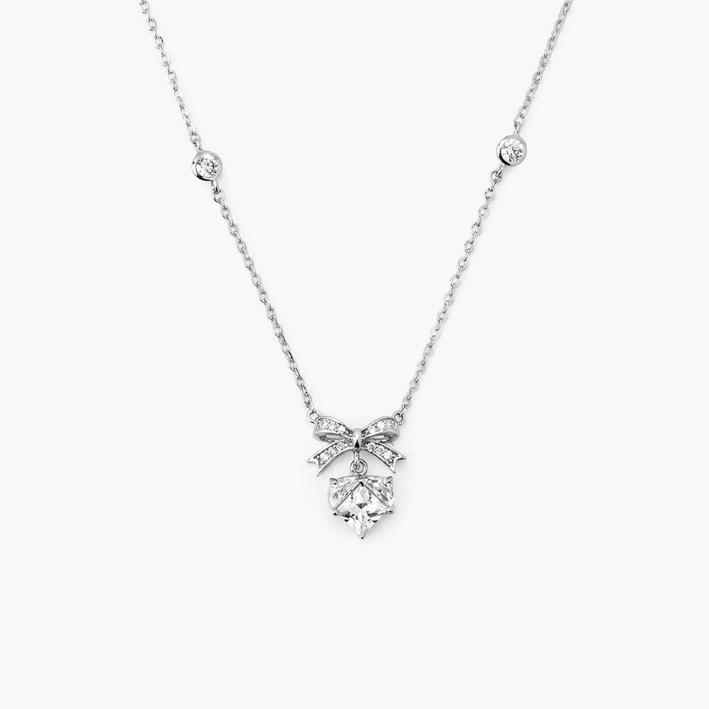 Radiant Bow Heartfall 925 Sterling Silver Pendant Necklace